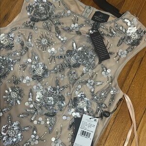 Adrianna Papell Silver Sequin Floral Dress NWT!